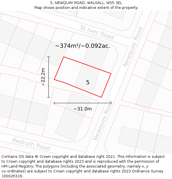 5, NEWQUAY ROAD, WALSALL, WS5 3EL: Plot and title map