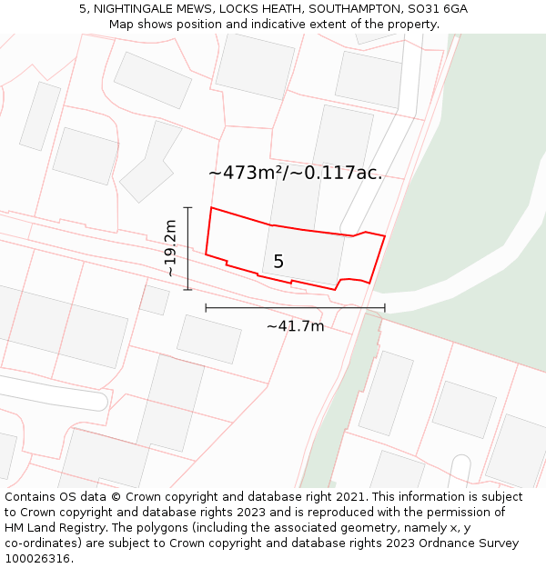 5, NIGHTINGALE MEWS, LOCKS HEATH, SOUTHAMPTON, SO31 6GA: Plot and title map