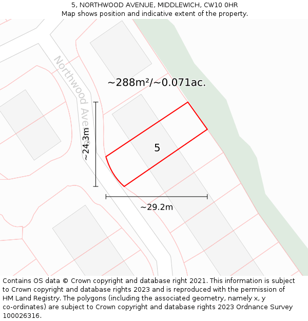 5, NORTHWOOD AVENUE, MIDDLEWICH, CW10 0HR: Plot and title map