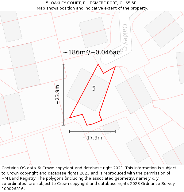 5, OAKLEY COURT, ELLESMERE PORT, CH65 5EL: Plot and title map