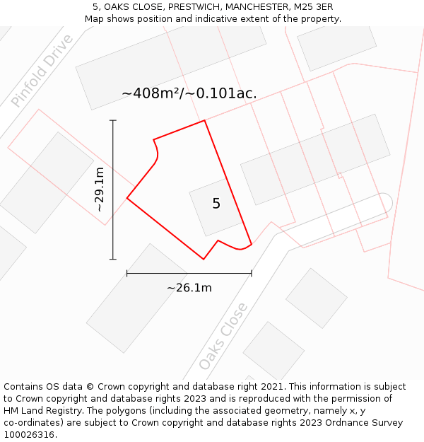 5, OAKS CLOSE, PRESTWICH, MANCHESTER, M25 3ER: Plot and title map