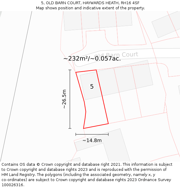 5, OLD BARN COURT, HAYWARDS HEATH, RH16 4SF: Plot and title map