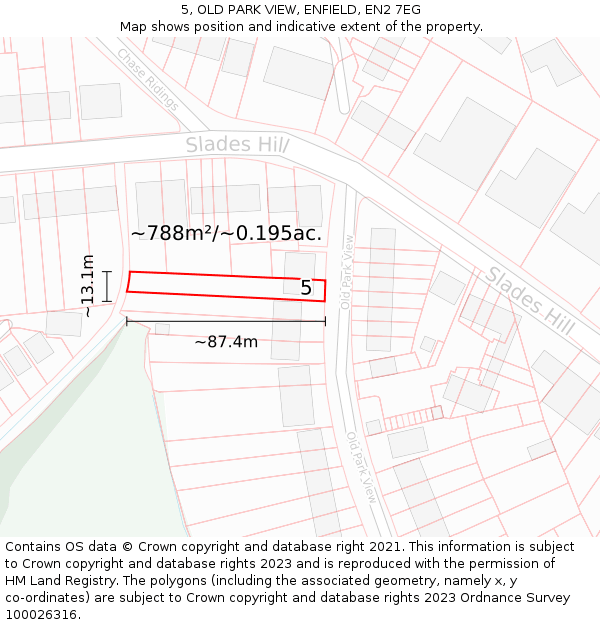 5, OLD PARK VIEW, ENFIELD, EN2 7EG: Plot and title map