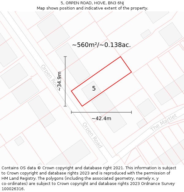 5, ORPEN ROAD, HOVE, BN3 6NJ: Plot and title map