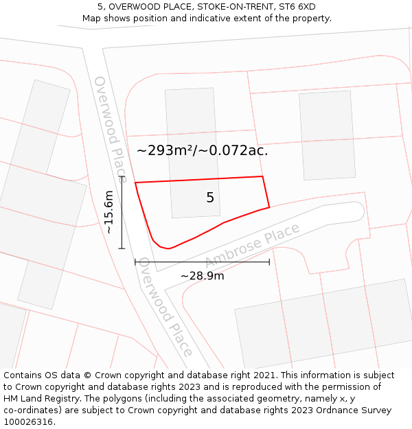 5, OVERWOOD PLACE, STOKE-ON-TRENT, ST6 6XD: Plot and title map