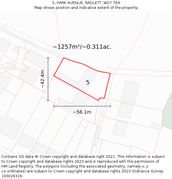 5, PARK AVENUE, RADLETT, WD7 7EA: Plot and title map