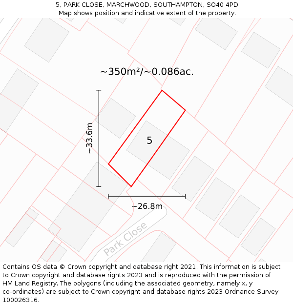 5, PARK CLOSE, MARCHWOOD, SOUTHAMPTON, SO40 4PD: Plot and title map