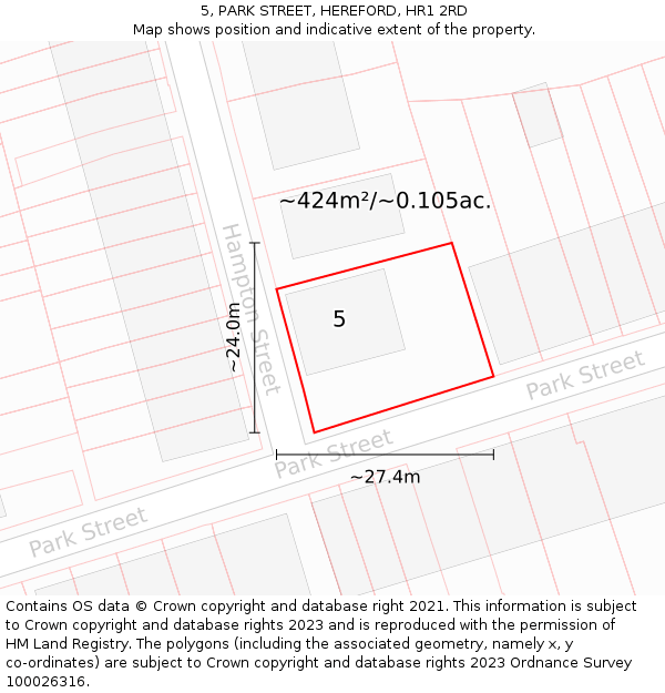 5, PARK STREET, HEREFORD, HR1 2RD: Plot and title map