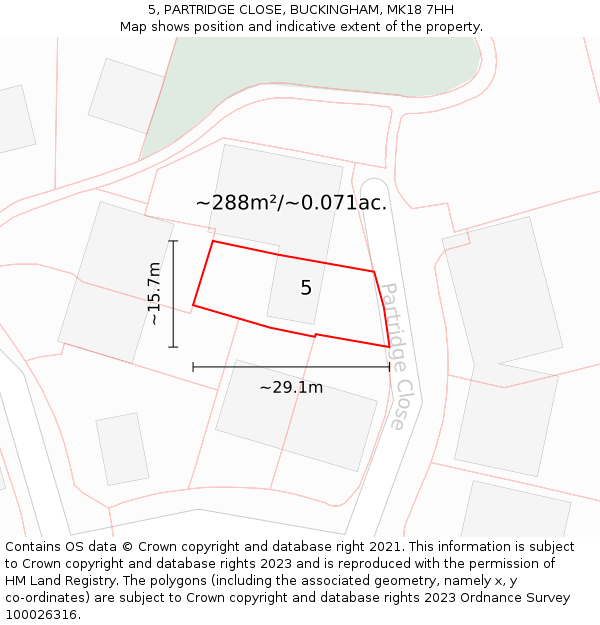 5, PARTRIDGE CLOSE, BUCKINGHAM, MK18 7HH: Plot and title map