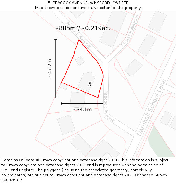 5, PEACOCK AVENUE, WINSFORD, CW7 1TB: Plot and title map