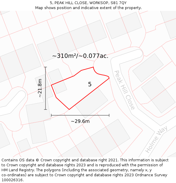 5, PEAK HILL CLOSE, WORKSOP, S81 7QY: Plot and title map