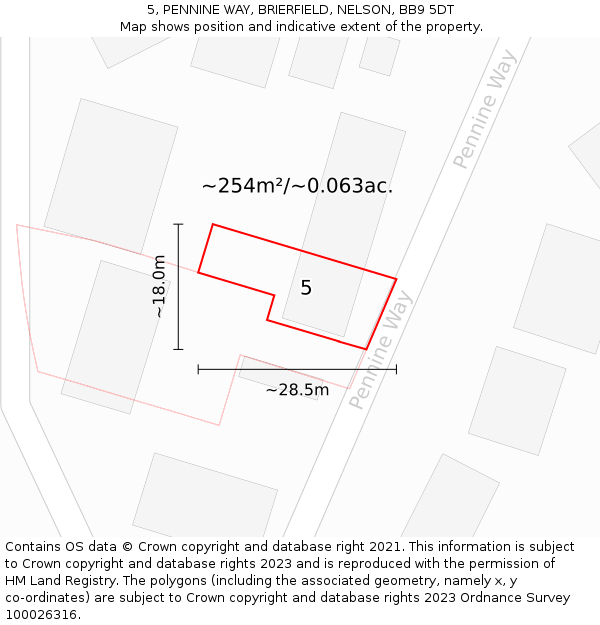 5, PENNINE WAY, BRIERFIELD, NELSON, BB9 5DT: Plot and title map