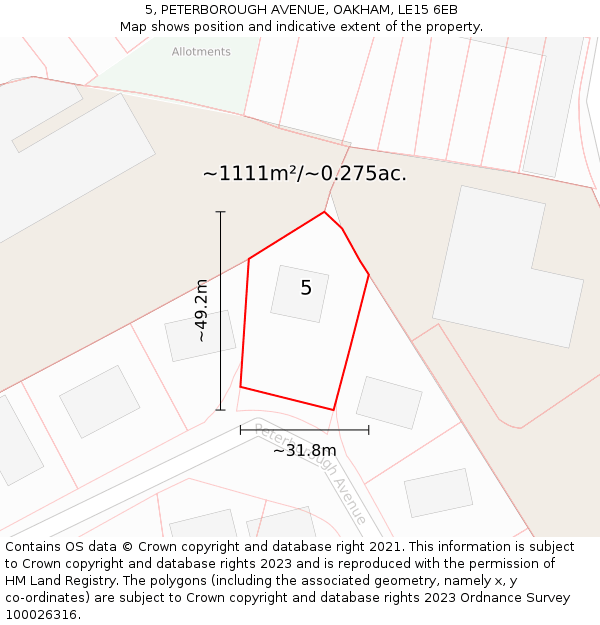 5, PETERBOROUGH AVENUE, OAKHAM, LE15 6EB: Plot and title map