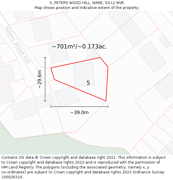 5, PETERS WOOD HILL, WARE, SG12 9NR: Plot and title map