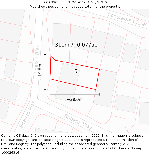 5, PICASSO RISE, STOKE-ON-TRENT, ST3 7GF: Plot and title map