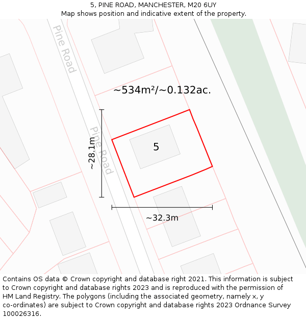 5, PINE ROAD, MANCHESTER, M20 6UY: Plot and title map