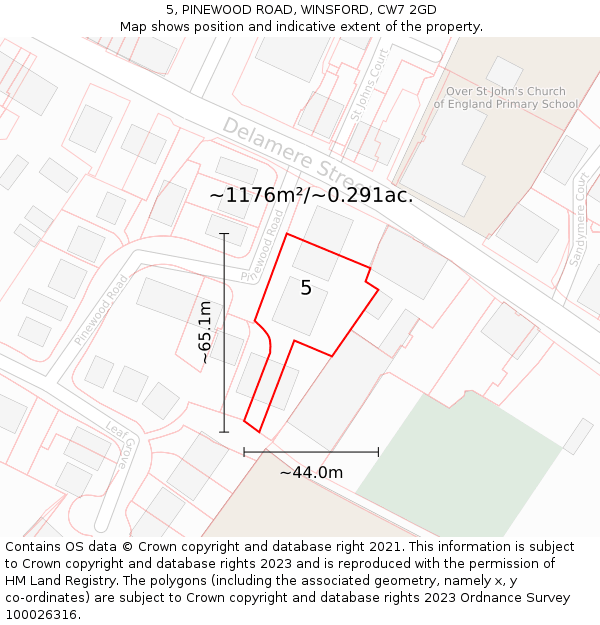 5, PINEWOOD ROAD, WINSFORD, CW7 2GD: Plot and title map