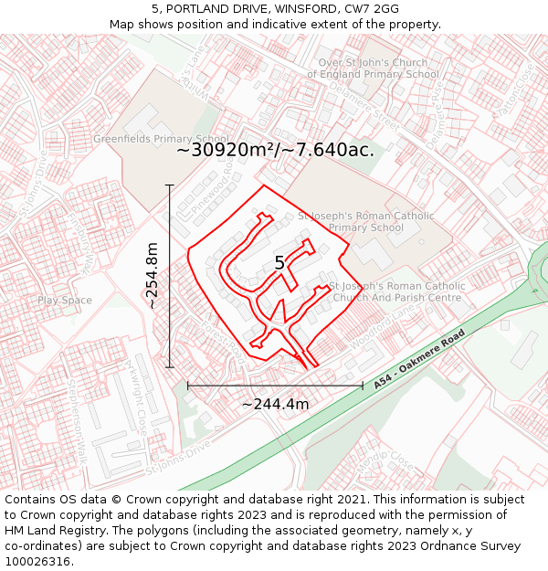 5, PORTLAND DRIVE, WINSFORD, CW7 2GG: Plot and title map