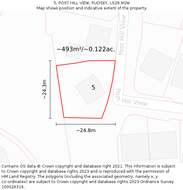 5, POST HILL VIEW, PUDSEY, LS28 9GW: Plot and title map