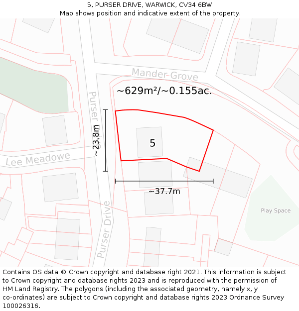 5, PURSER DRIVE, WARWICK, CV34 6BW: Plot and title map