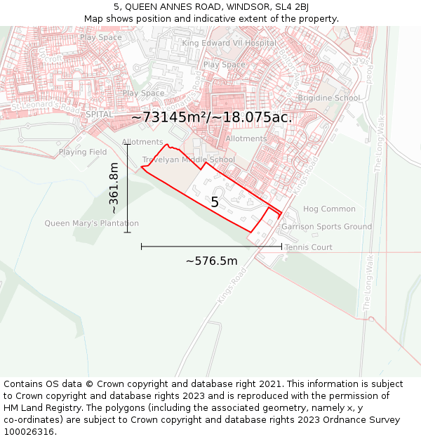 5, QUEEN ANNES ROAD, WINDSOR, SL4 2BJ: Plot and title map