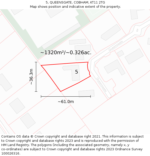 5, QUEENSGATE, COBHAM, KT11 2TG: Plot and title map