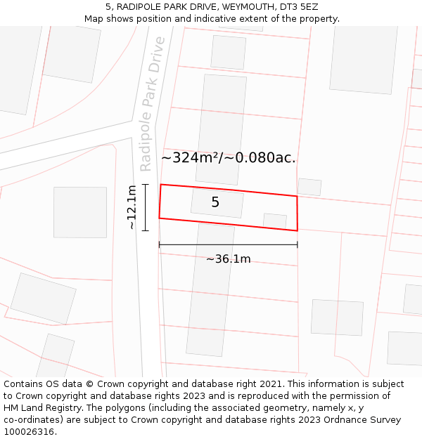 5, RADIPOLE PARK DRIVE, WEYMOUTH, DT3 5EZ: Plot and title map