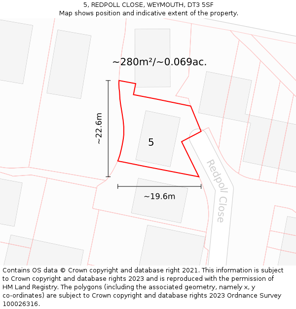 5, REDPOLL CLOSE, WEYMOUTH, DT3 5SF: Plot and title map