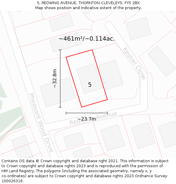 5, REDWING AVENUE, THORNTON-CLEVELEYS, FY5 2BX: Plot and title map