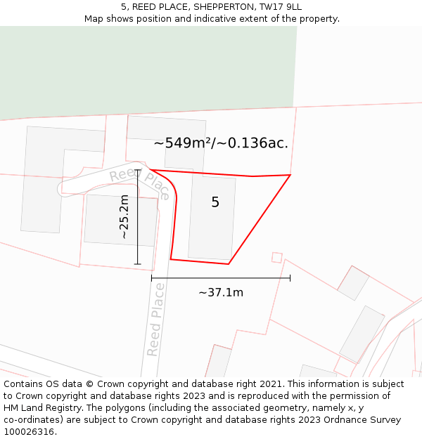 5, REED PLACE, SHEPPERTON, TW17 9LL: Plot and title map