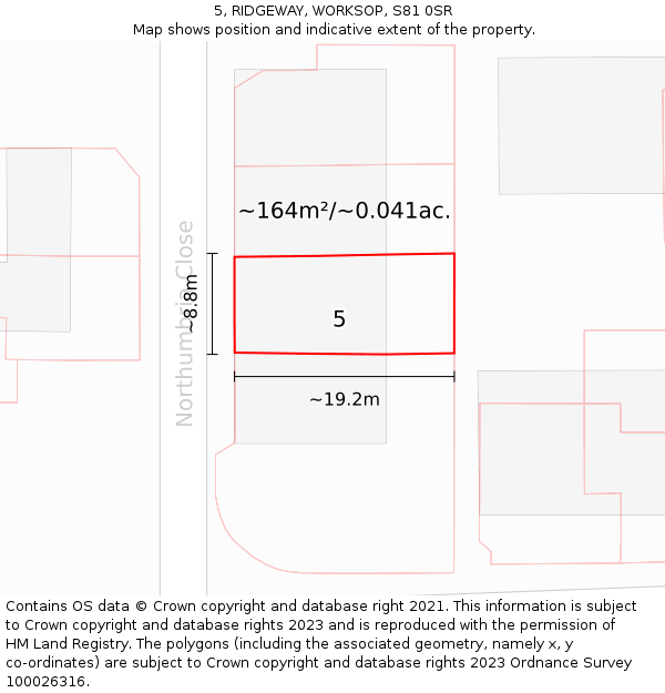 5, RIDGEWAY, WORKSOP, S81 0SR: Plot and title map