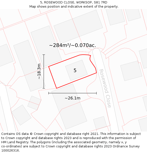 5, ROSEWOOD CLOSE, WORKSOP, S81 7RD: Plot and title map