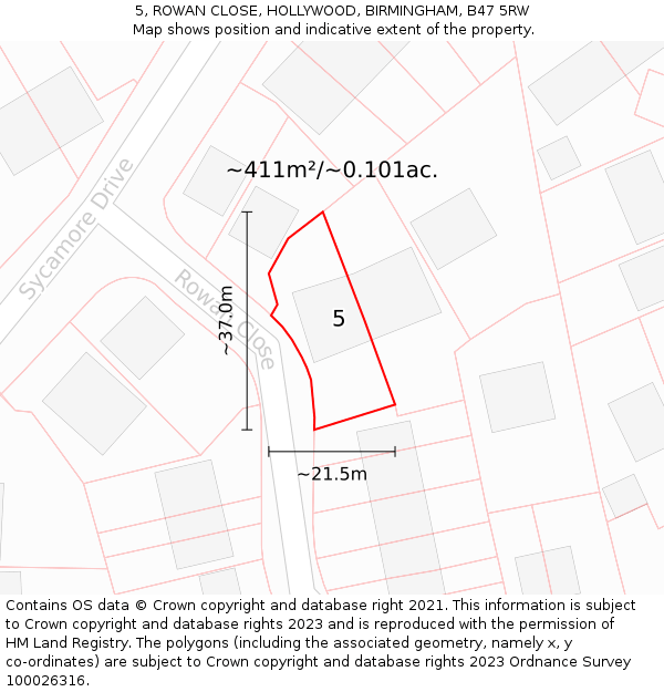 5, ROWAN CLOSE, HOLLYWOOD, BIRMINGHAM, B47 5RW: Plot and title map