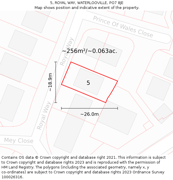 5, ROYAL WAY, WATERLOOVILLE, PO7 8JE: Plot and title map