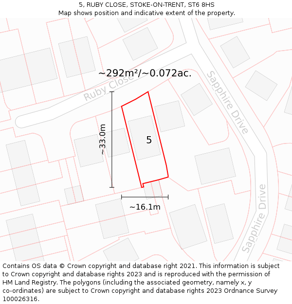 5, RUBY CLOSE, STOKE-ON-TRENT, ST6 8HS: Plot and title map