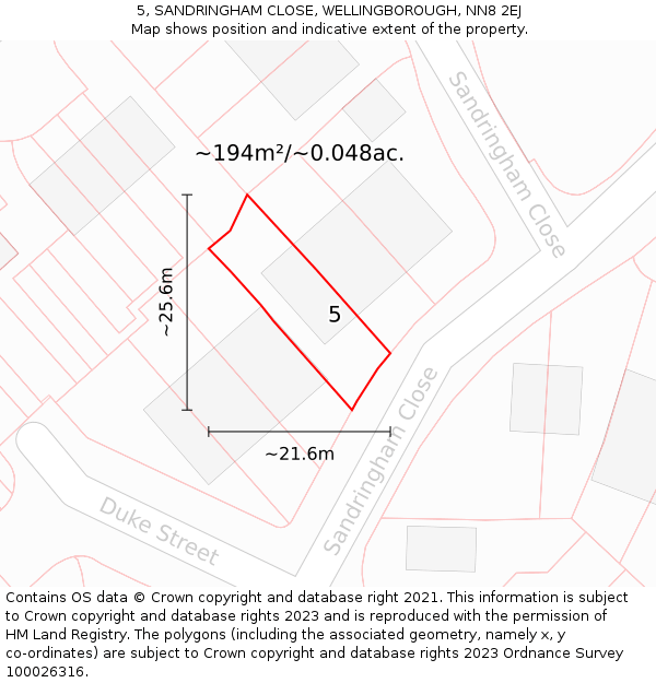 5, SANDRINGHAM CLOSE, WELLINGBOROUGH, NN8 2EJ: Plot and title map