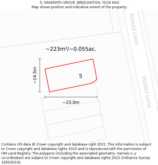 5, SANDWITH GROVE, BRIDLINGTON, YO16 6AQ: Plot and title map