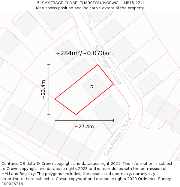 5, SAXIFRAGE CLOSE, THARSTON, NORWICH, NR15 2ZU: Plot and title map