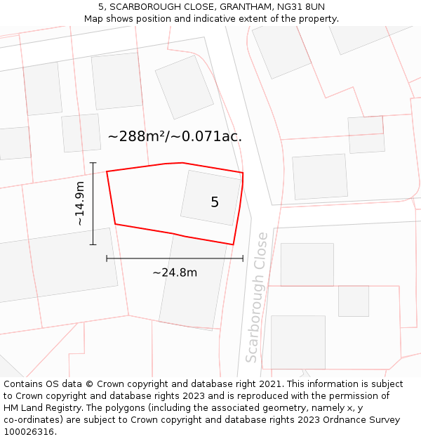 5, SCARBOROUGH CLOSE, GRANTHAM, NG31 8UN: Plot and title map