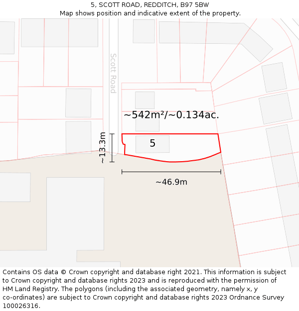 5, SCOTT ROAD, REDDITCH, B97 5BW: Plot and title map