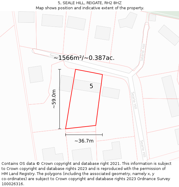 5, SEALE HILL, REIGATE, RH2 8HZ: Plot and title map