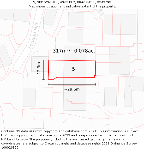 5, SEDDON HILL, WARFIELD, BRACKNELL, RG42 2PF: Plot and title map