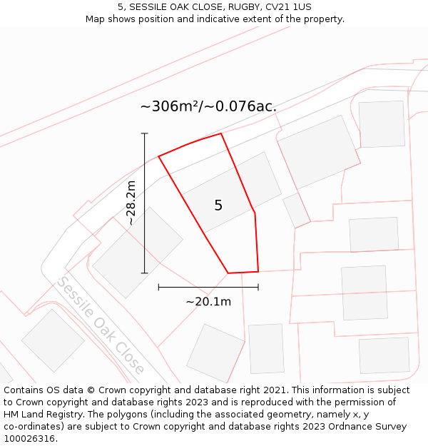 5, SESSILE OAK CLOSE, RUGBY, CV21 1US: Plot and title map