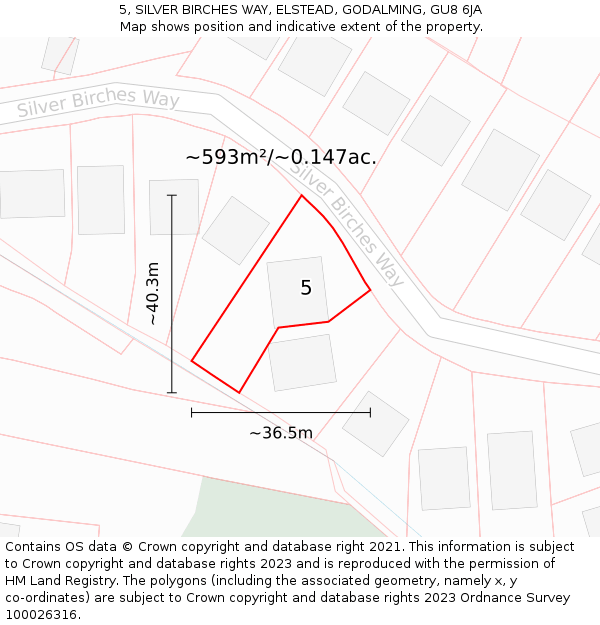 5, SILVER BIRCHES WAY, ELSTEAD, GODALMING, GU8 6JA: Plot and title map