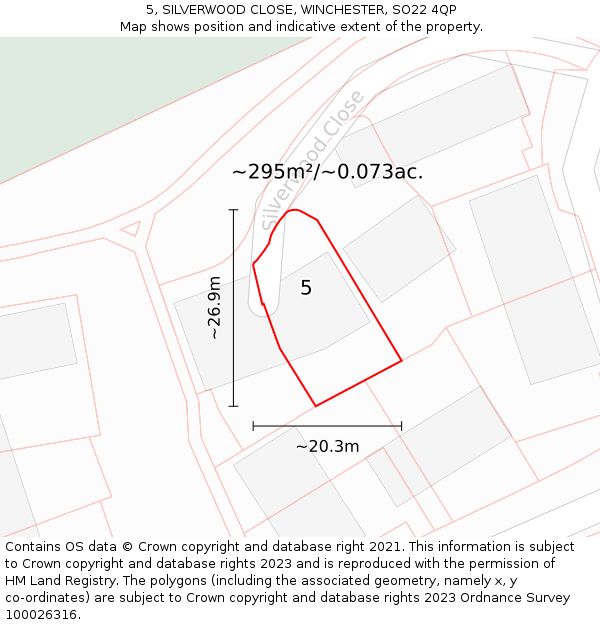 5, SILVERWOOD CLOSE, WINCHESTER, SO22 4QP: Plot and title map