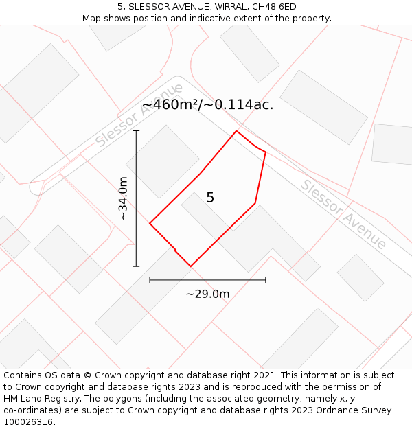 5, SLESSOR AVENUE, WIRRAL, CH48 6ED: Plot and title map