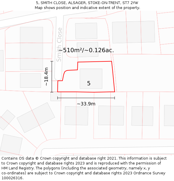 5, SMITH CLOSE, ALSAGER, STOKE-ON-TRENT, ST7 2YW: Plot and title map