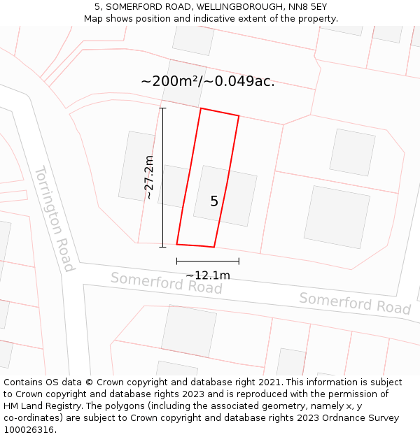 5, SOMERFORD ROAD, WELLINGBOROUGH, NN8 5EY: Plot and title map