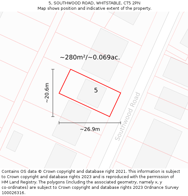 5, SOUTHWOOD ROAD, WHITSTABLE, CT5 2PN: Plot and title map