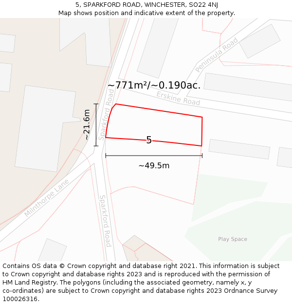 5, SPARKFORD ROAD, WINCHESTER, SO22 4NJ: Plot and title map